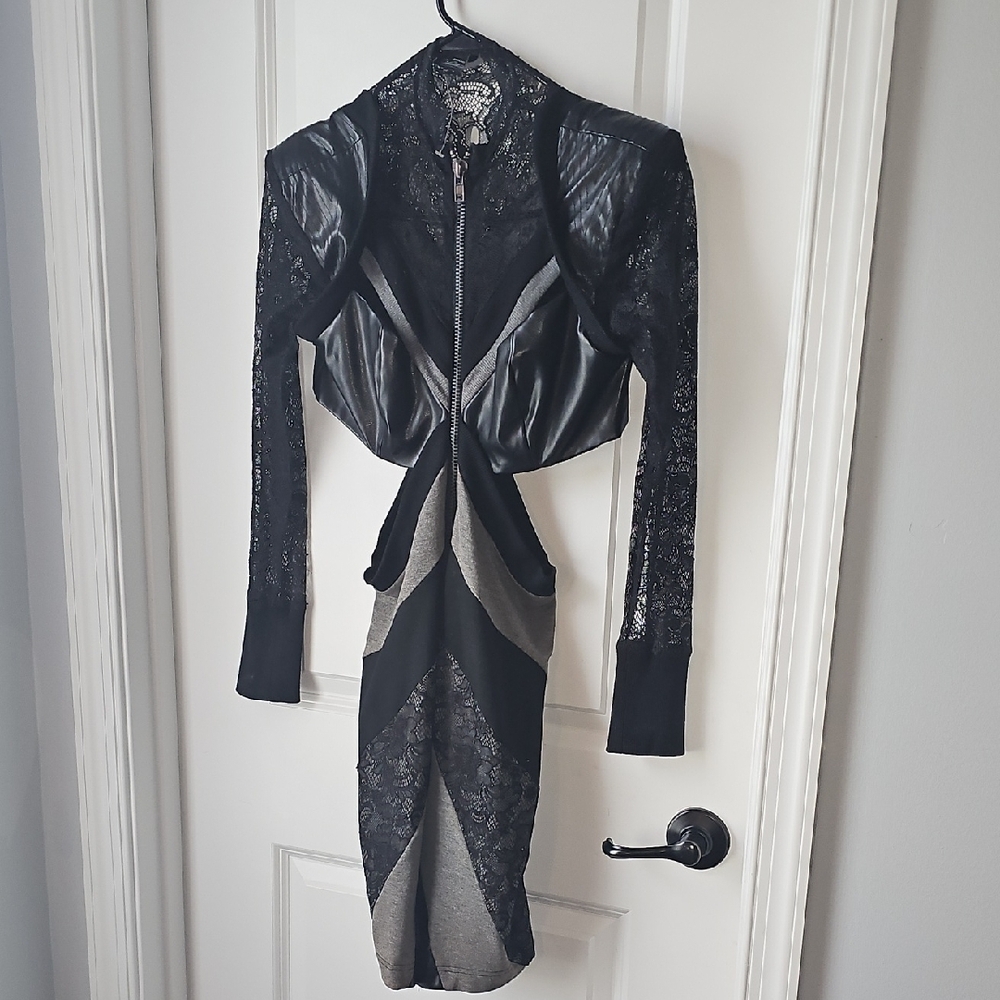 Bebe Black and Gray Lace Dress with Zipper